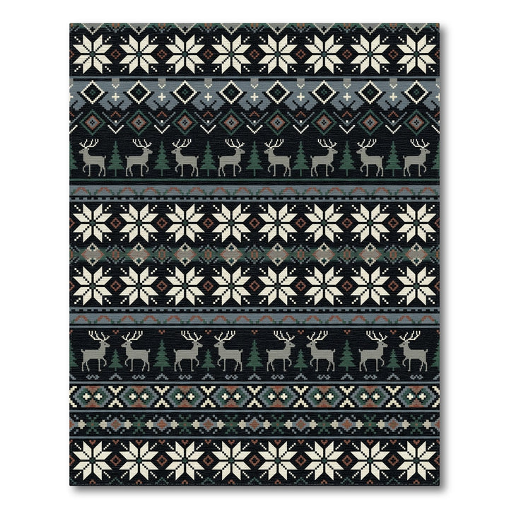 Nordic Winter Deer Snowflake Stripe Rug