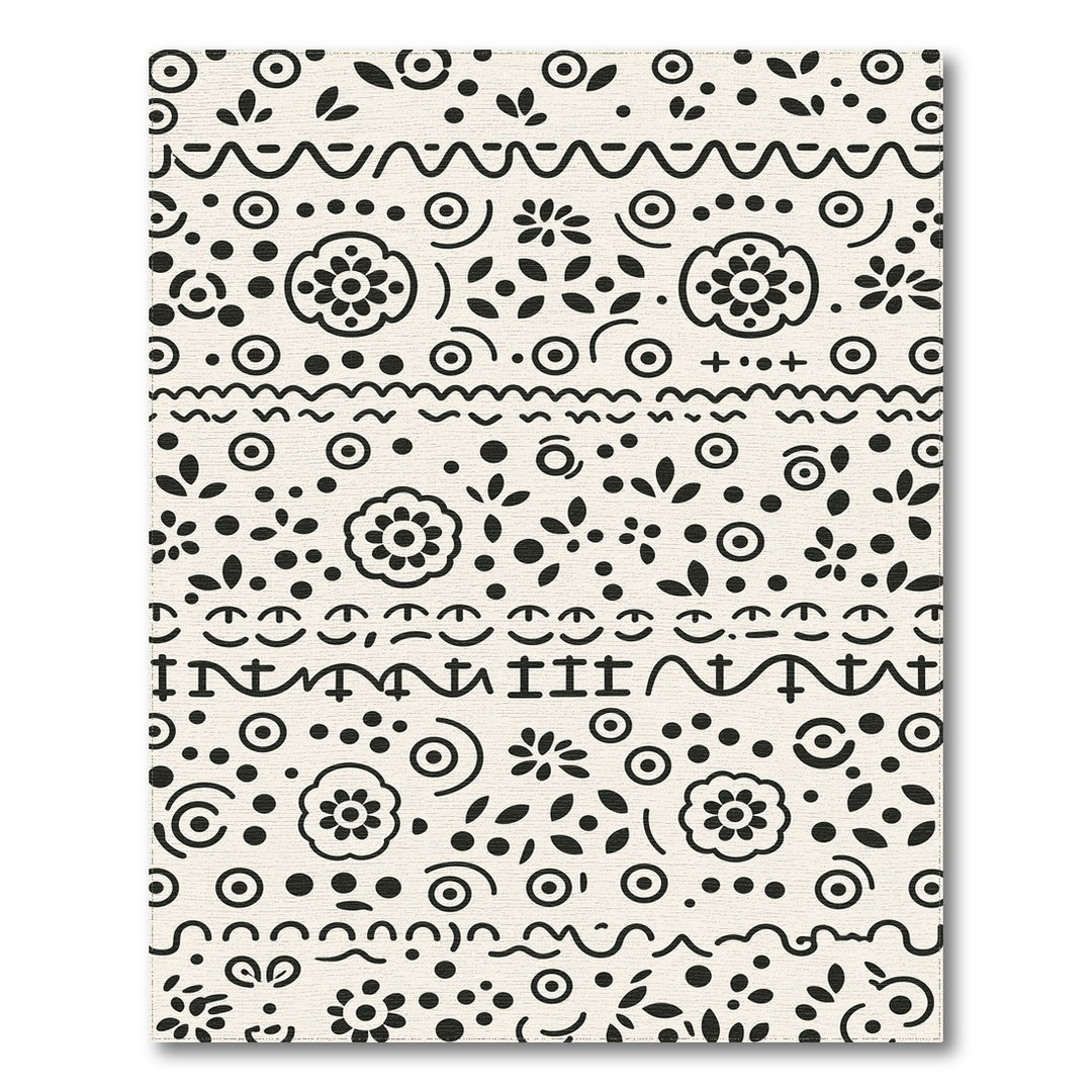 Black White Heritage Tribal Area Rug