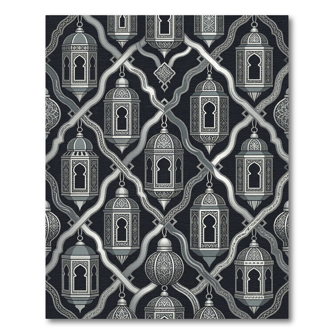 Gray Lantern Arabesque Geometric Rug