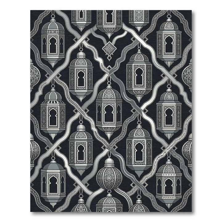 Gray Lantern Arabesque Geometric Rug