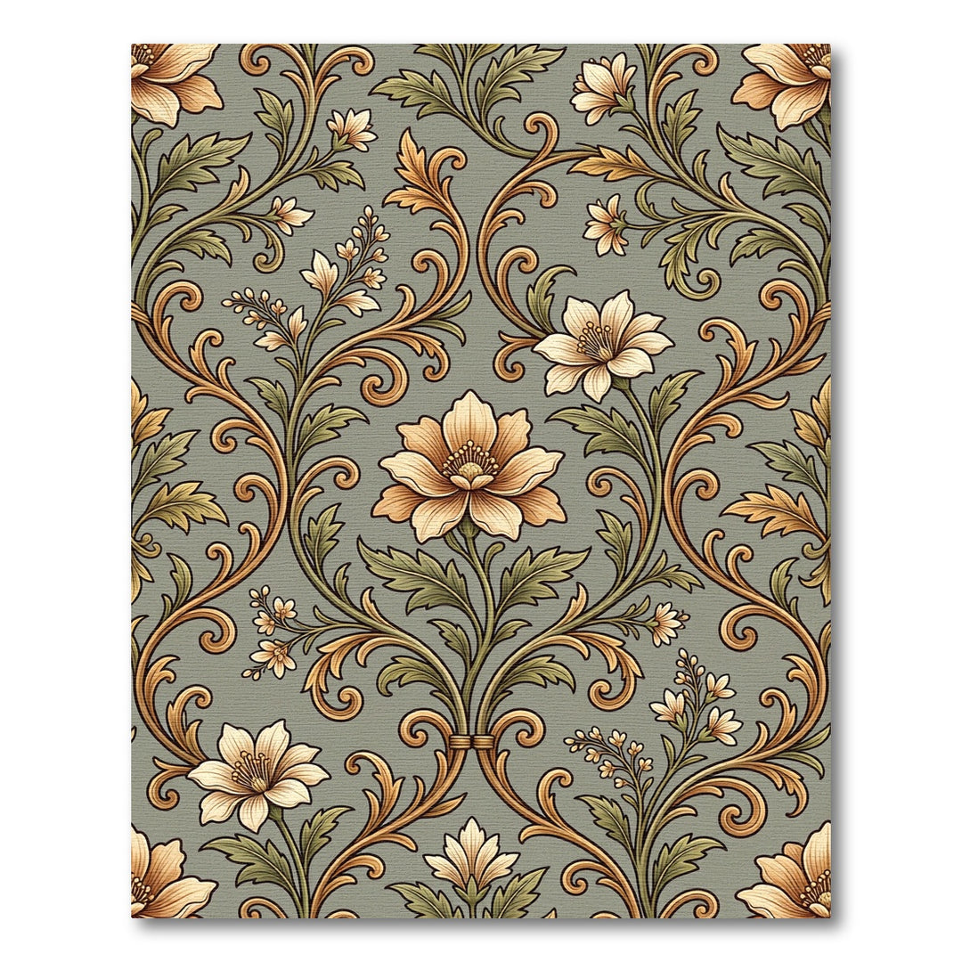 Antique Gold Floral Vine Scroll Rug