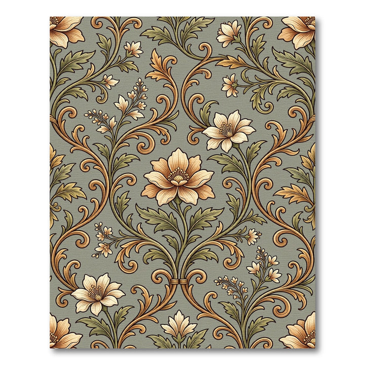 Antique Gold Floral Vine Scroll Rug