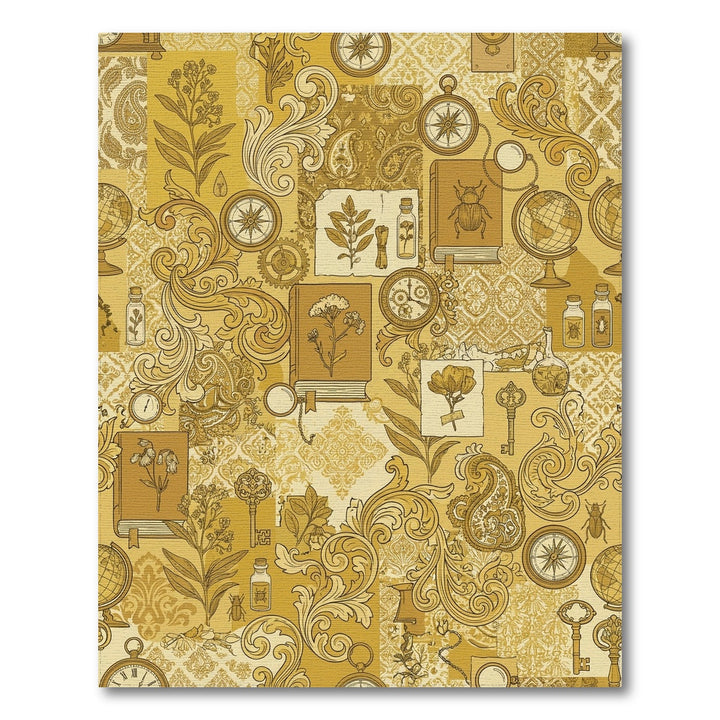 Vintage Golden Botanical Science Collage Rug