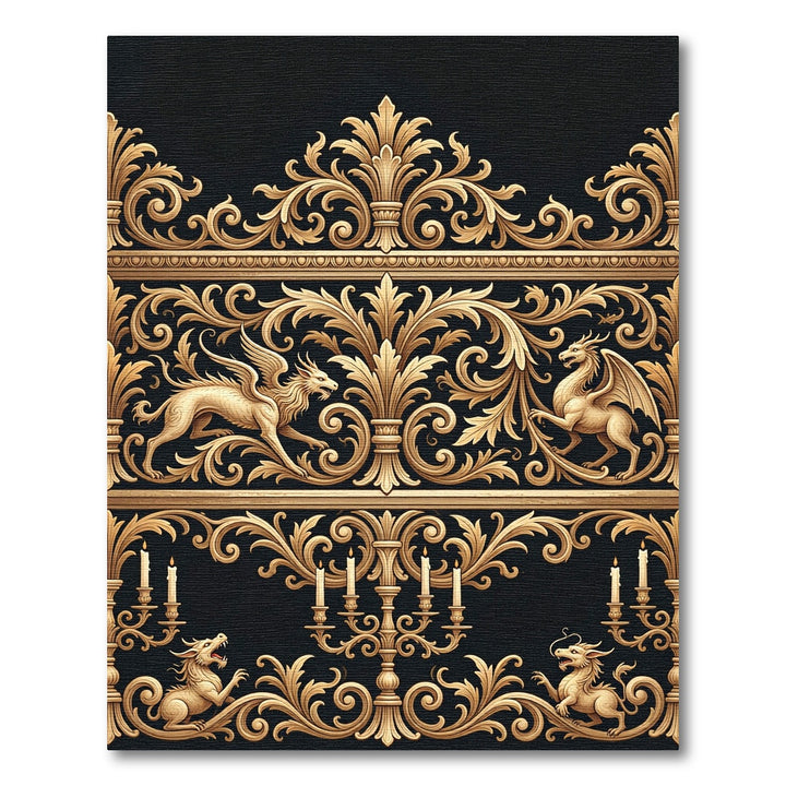 Gold Mythical Beasts Candelabra Filigree Rug