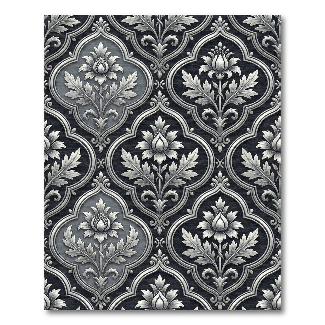 Elegant Silver Floral Damask Rug