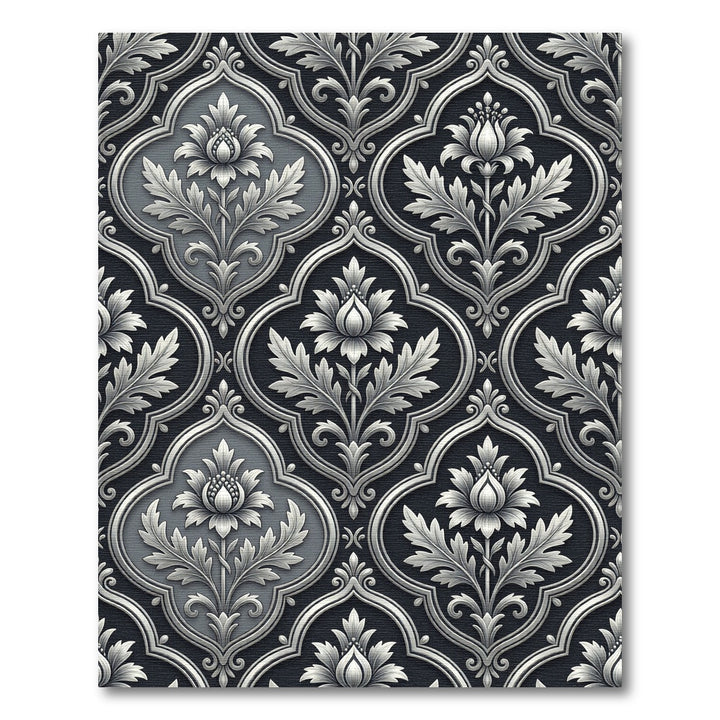 Elegant Silver Floral Damask Rug