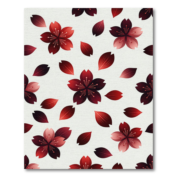 Crimson Cherry Blossom Falling Petals Rug
