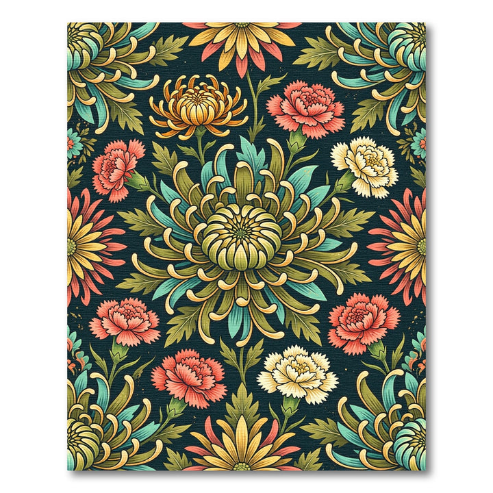 Vibrant Teal Chrysanthemum Floral Art Rug