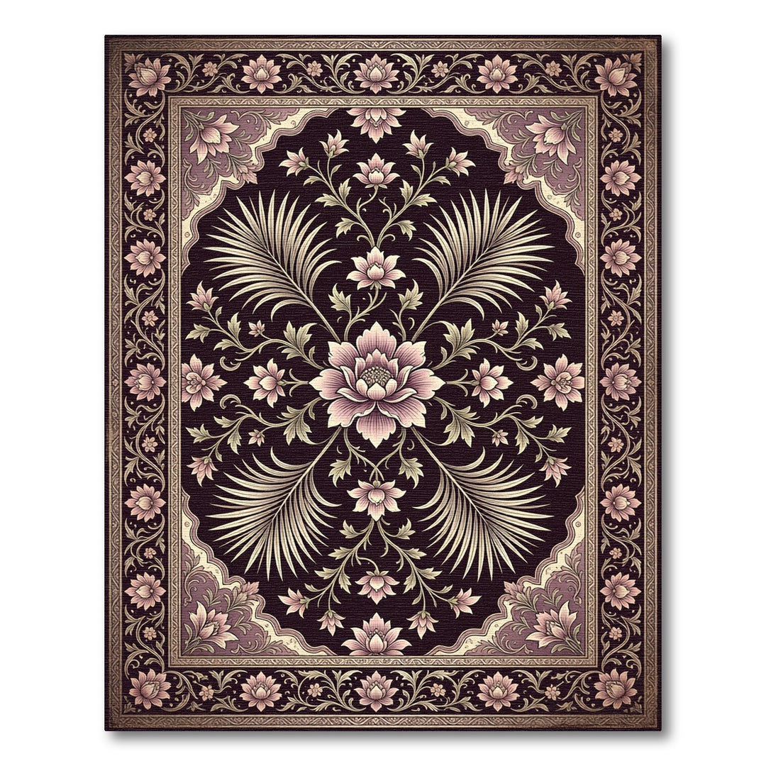 Ornate Plum Lotus Botanical Tapestry Rug