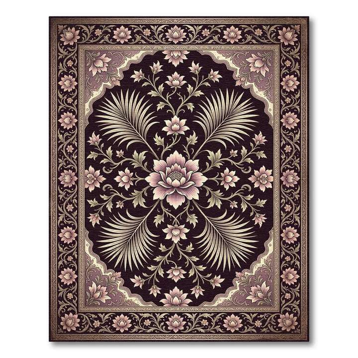 Ornate Plum Lotus Botanical Tapestry Rug