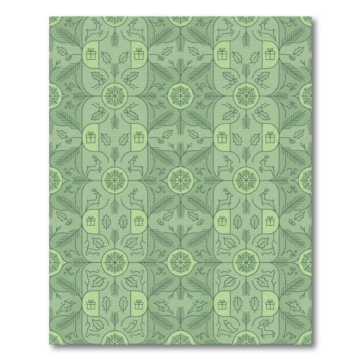 Winter Green Holly and Reindeer Snowflakes Rug