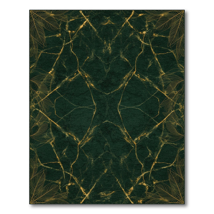 Emerald Green Gold Leaf Marble Area Rug