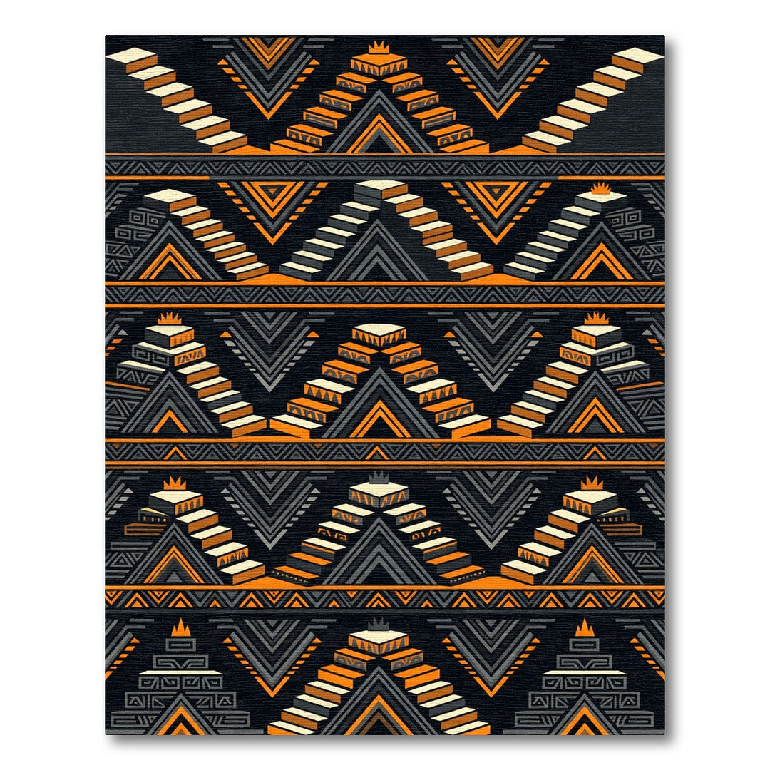 Textured Orange and Gray Aztec Steps Rug