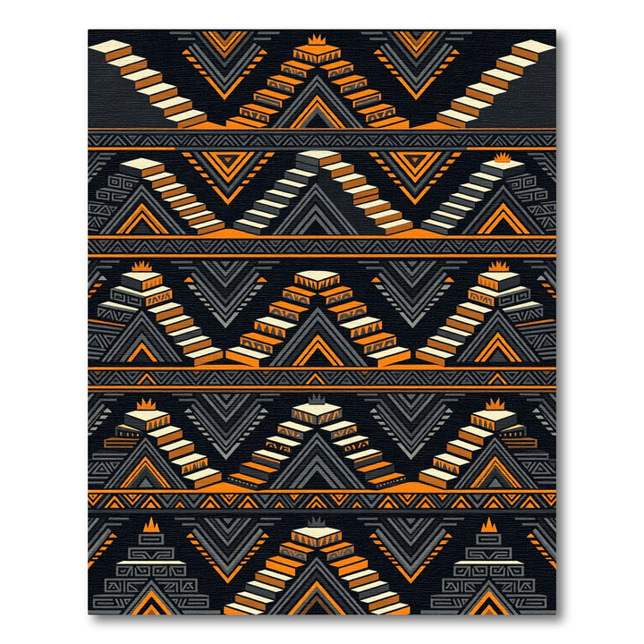 Textured Orange and Gray Aztec Steps Rug