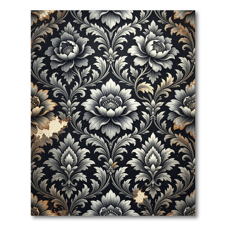 Ornate Black Floral Damask Rug