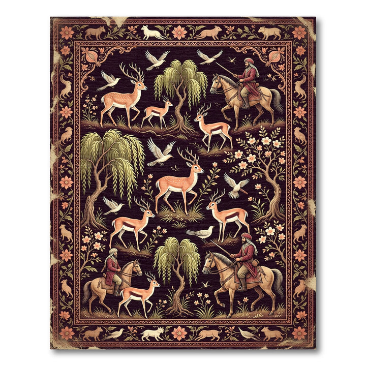 Ancient Hunting Scene Deer Mounted Warrior Rug