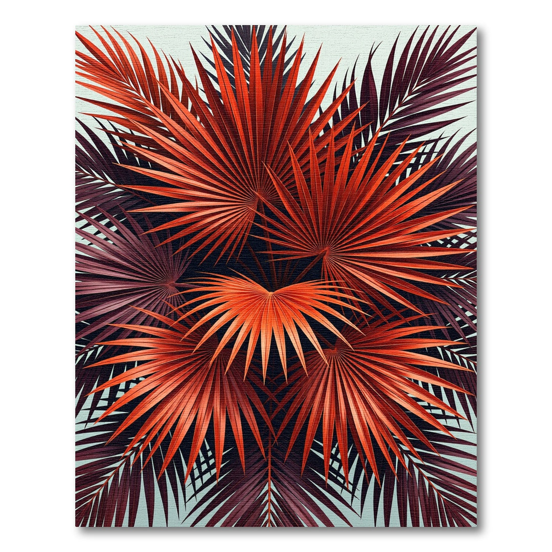 Vibrant Red Palm Frond Collage Rug