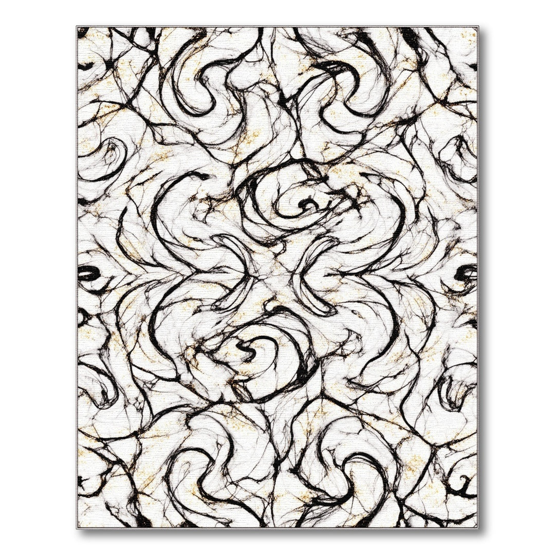 Black White Abstract Swirl Area Rug