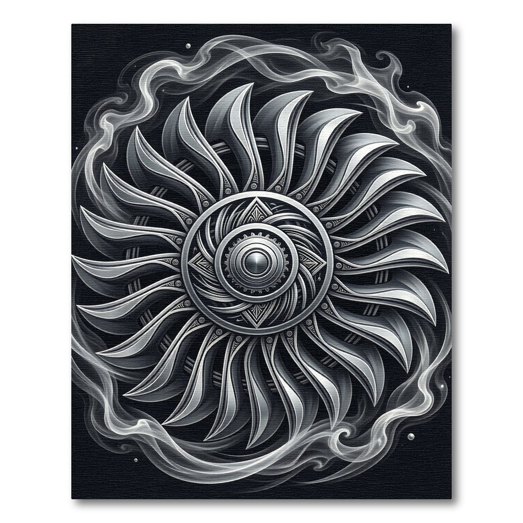 Ornate Silver Turbine Smoke Rug