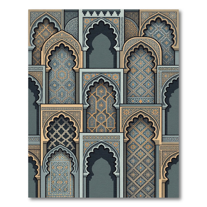 Intricate Blue Gold Archway Rug