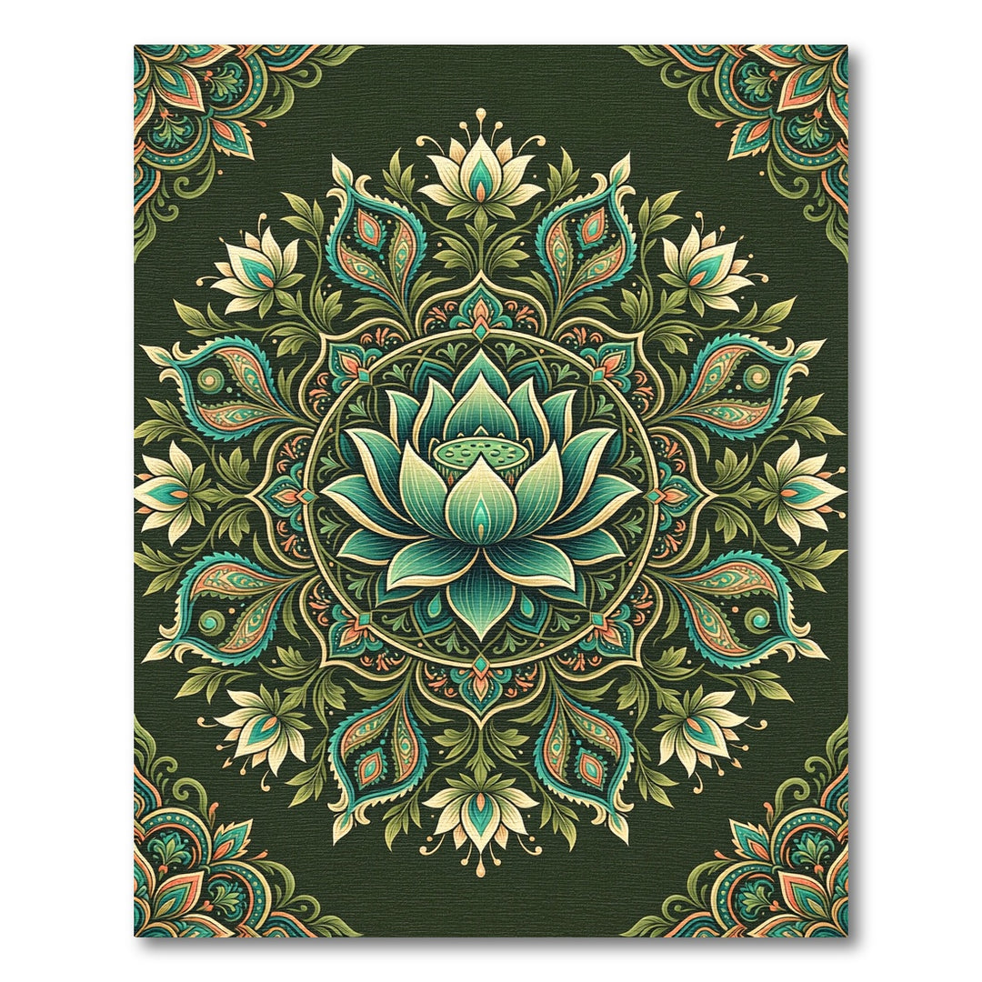 Emerald Lotus Mandala Rug Decor Rug