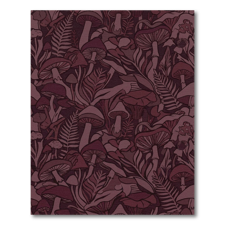 Mushroom Fern Forest in Burgundy Rug