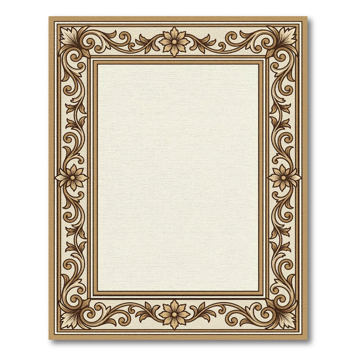 Ornate Beige Floral Scroll Rug
