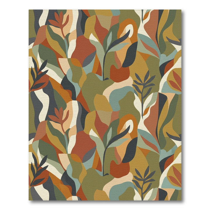 Earthy Autumn Abstract Botanical Forms Rug