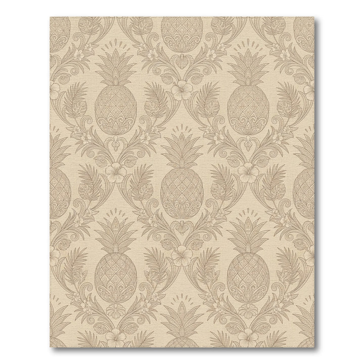 Ornate Tan Pineapple Floral Wallpaper Rug