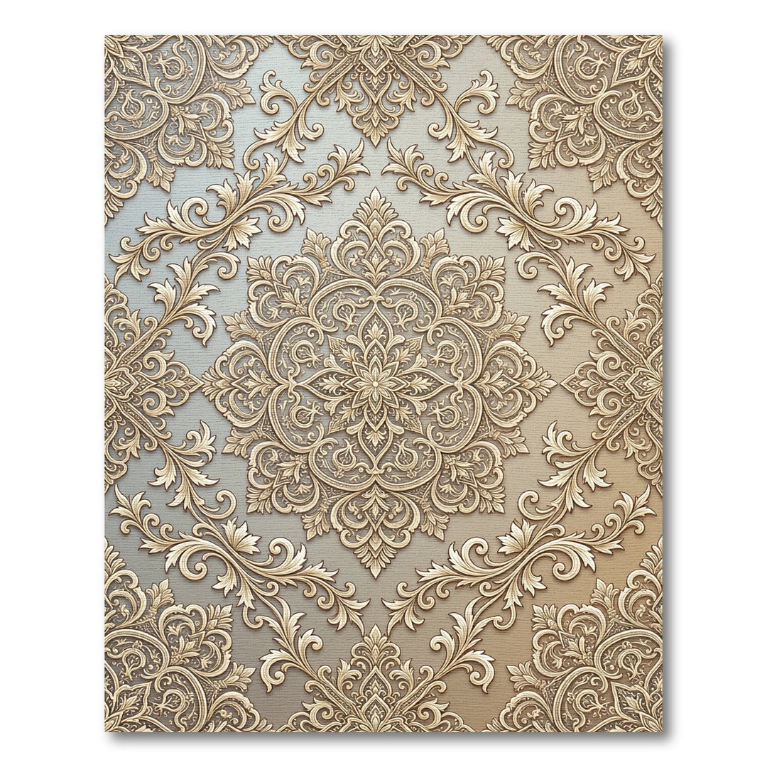 Ornate Gold Damask Scroll Rug