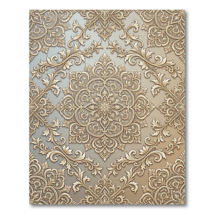 Ornate Gold Damask Scroll Rug