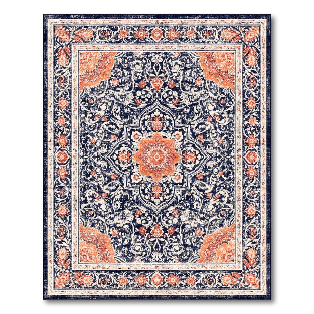 Traditional Persian Navy Blue Distressed Persian Area Rug