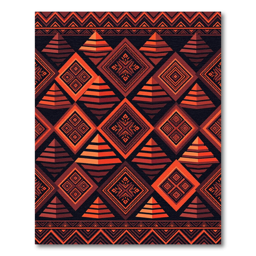 Crimson Orange Geometric Pyramid Diamonds Rug