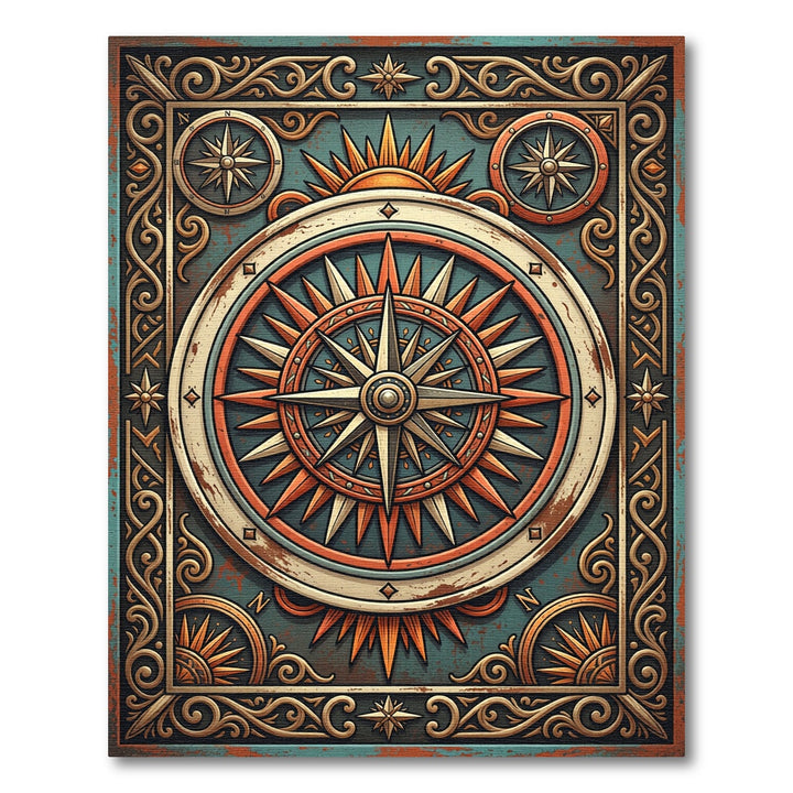 Nautical Compass Rose Sunburst Rug