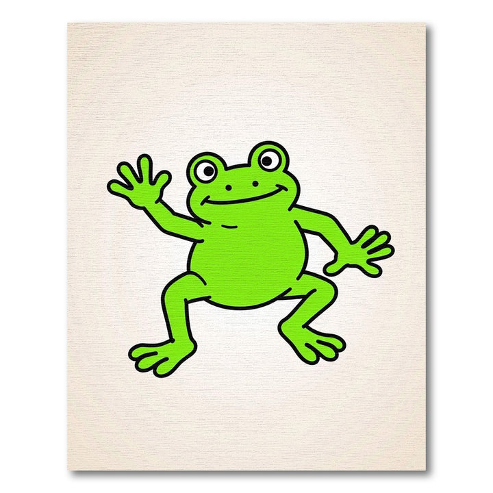 Whimsical Green Waving Frog Illustration Rug