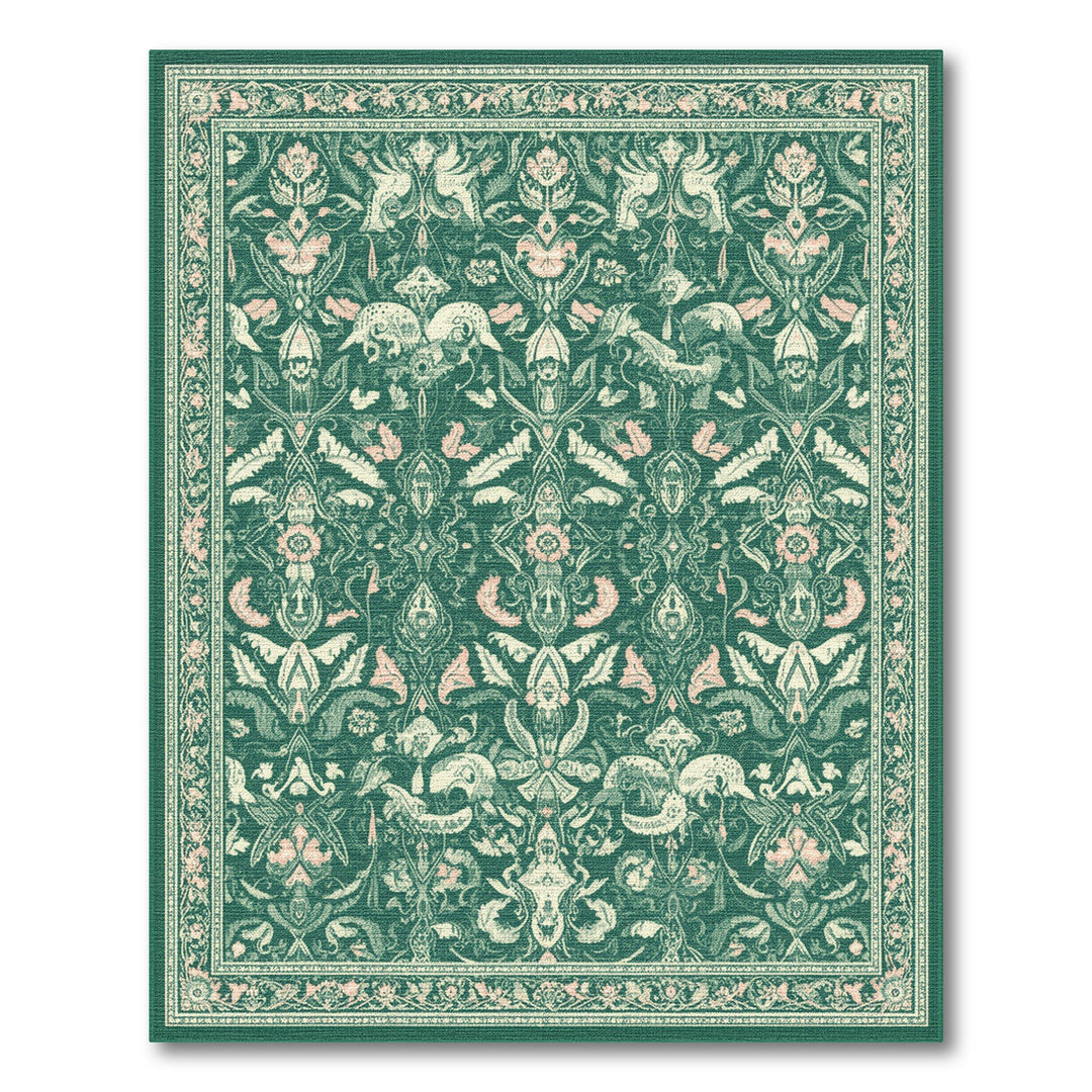 Floral Green Floral Persian Area Rug