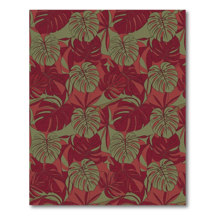 Rich Crimson Tropical Monstera Leaves Rug