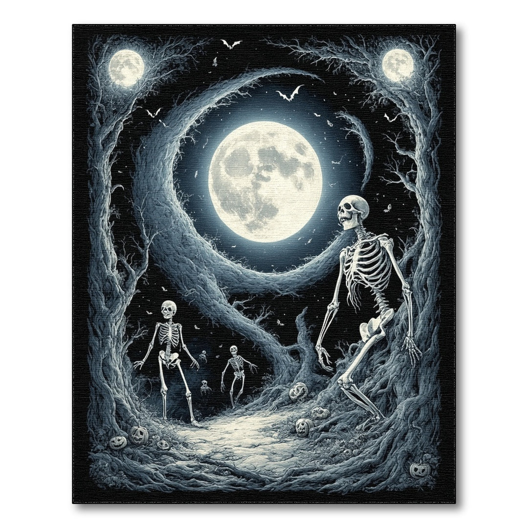 Moonlit Skeleton Forest Black White Area Rug