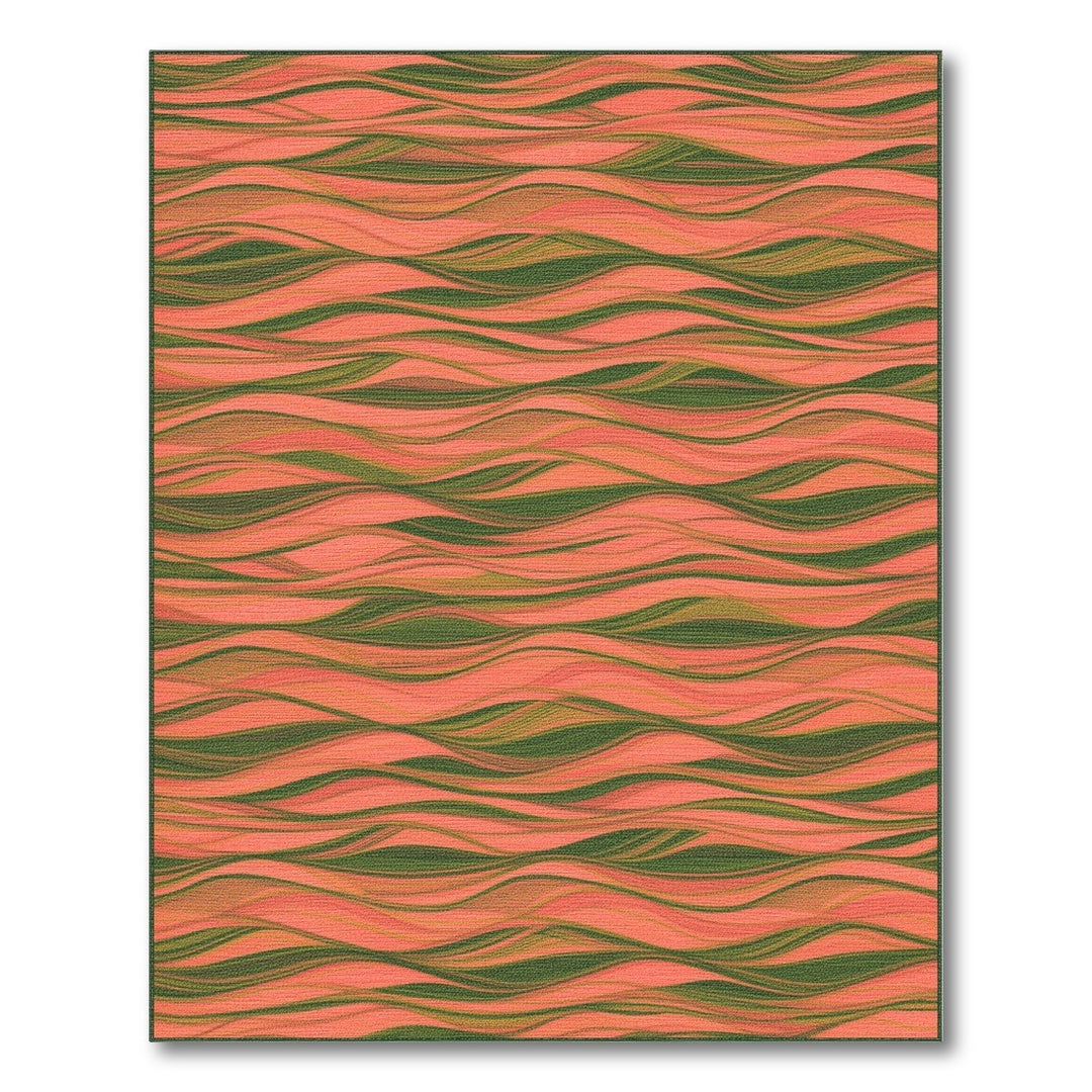 Coral Wave Pink Green Area Rug