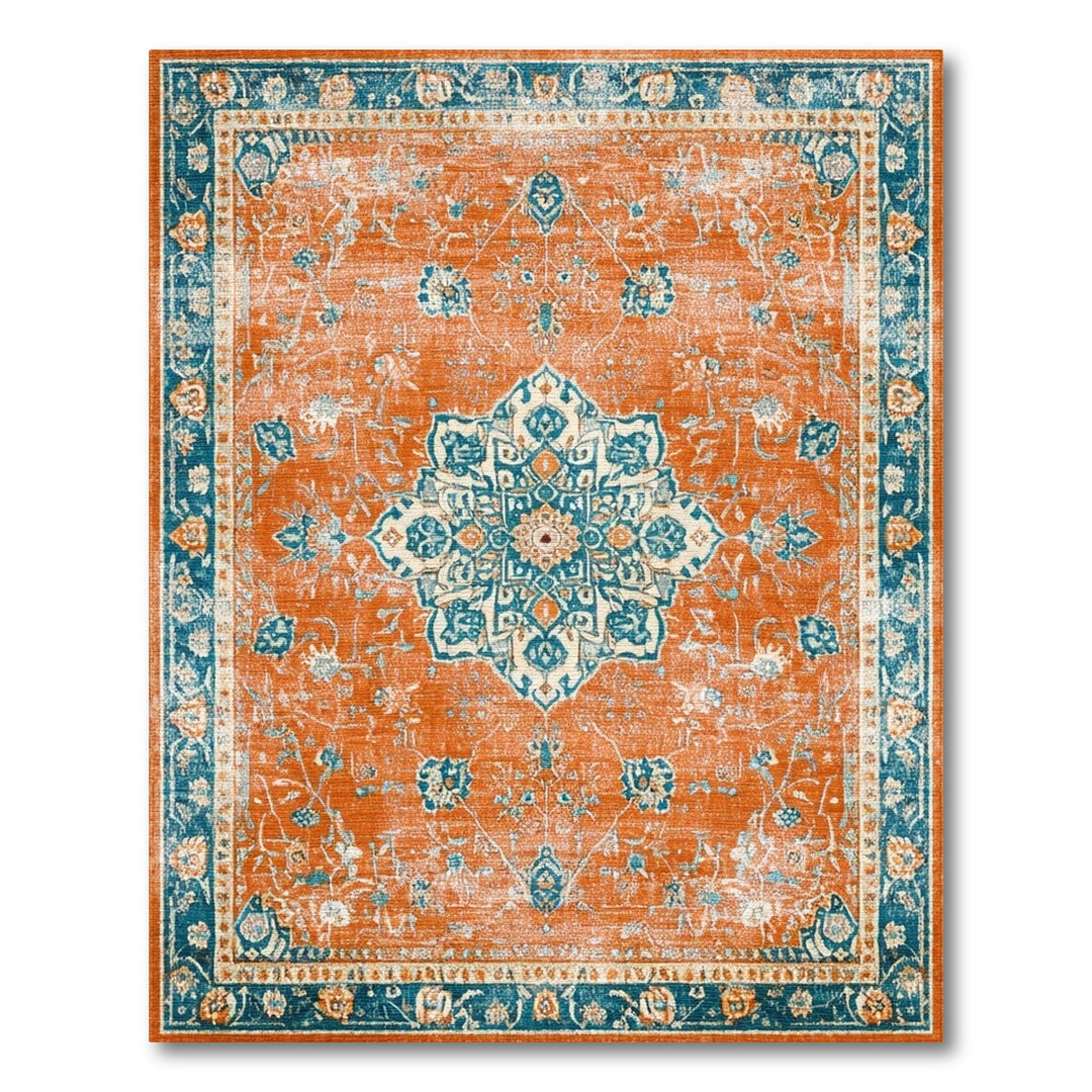 Orange Distressed Medallion Area Rug