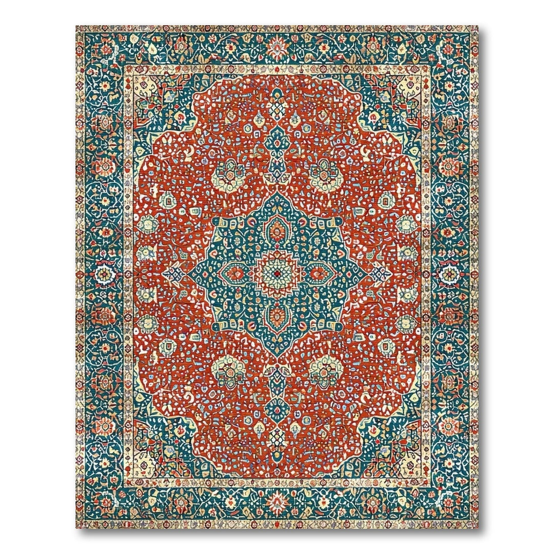Red Traditional Persian Red Teal Persian Medallion Area Rug