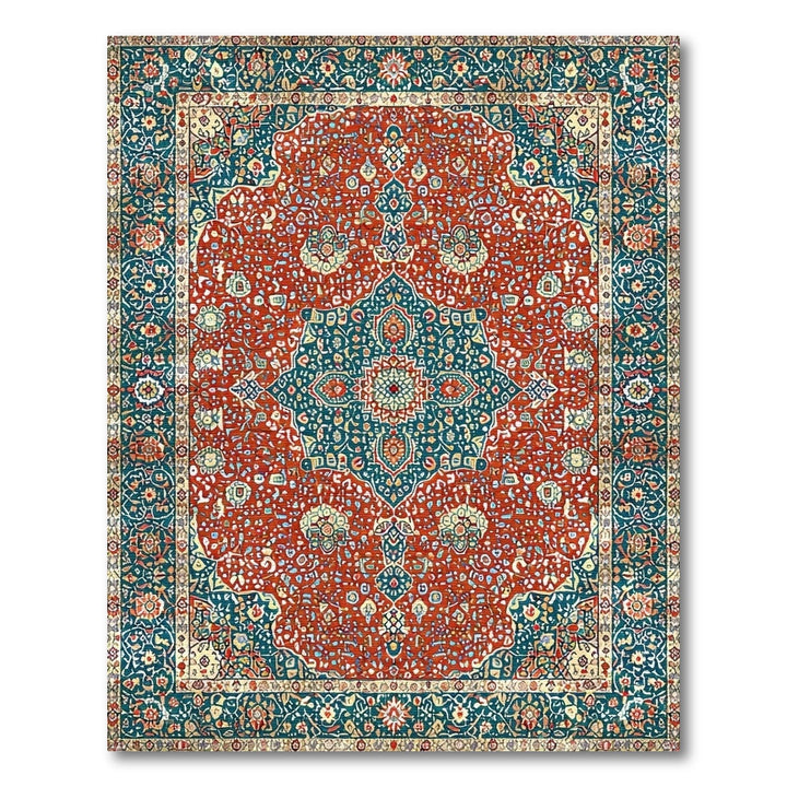 Red Traditional Persian Red Teal Persian Medallion Area Rug