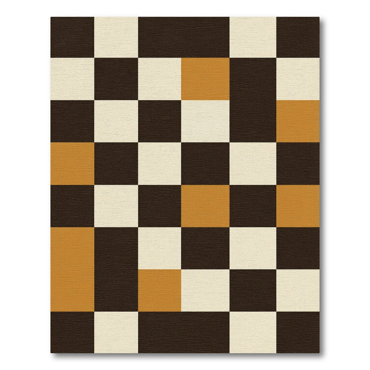 Retro Ochre Black White Check Rug