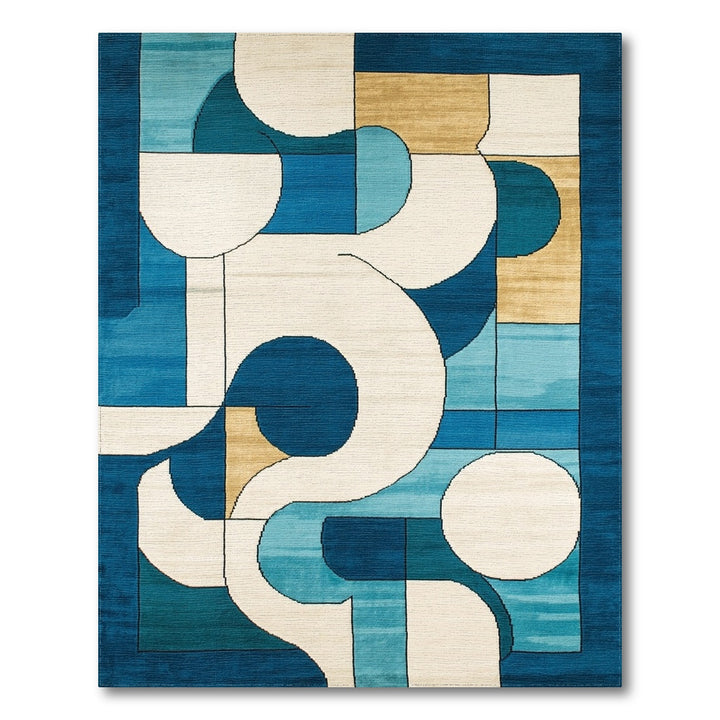 Blue Teal Geometric Abstract Area Rug