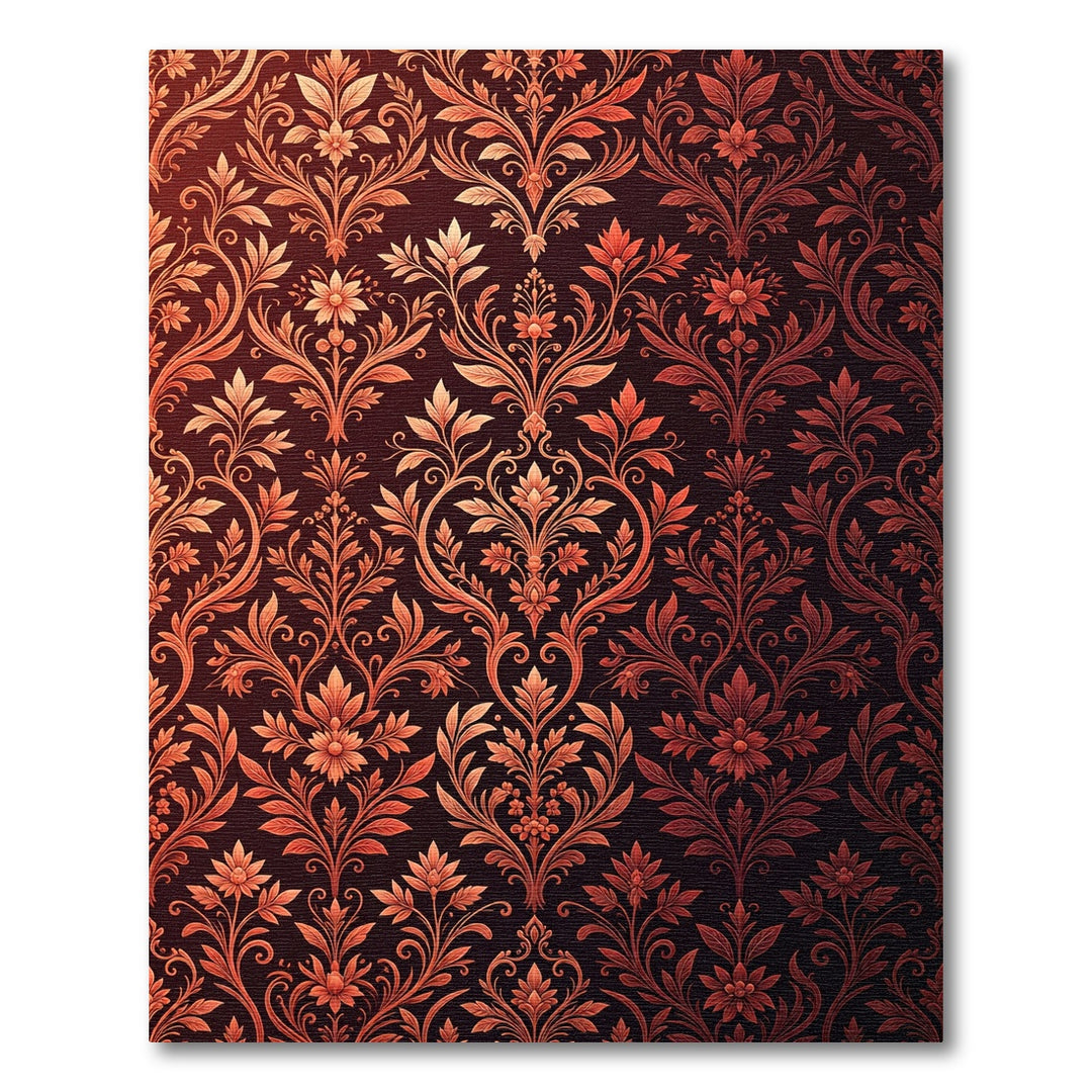 Rich Burgundy Floral Damask Rug
