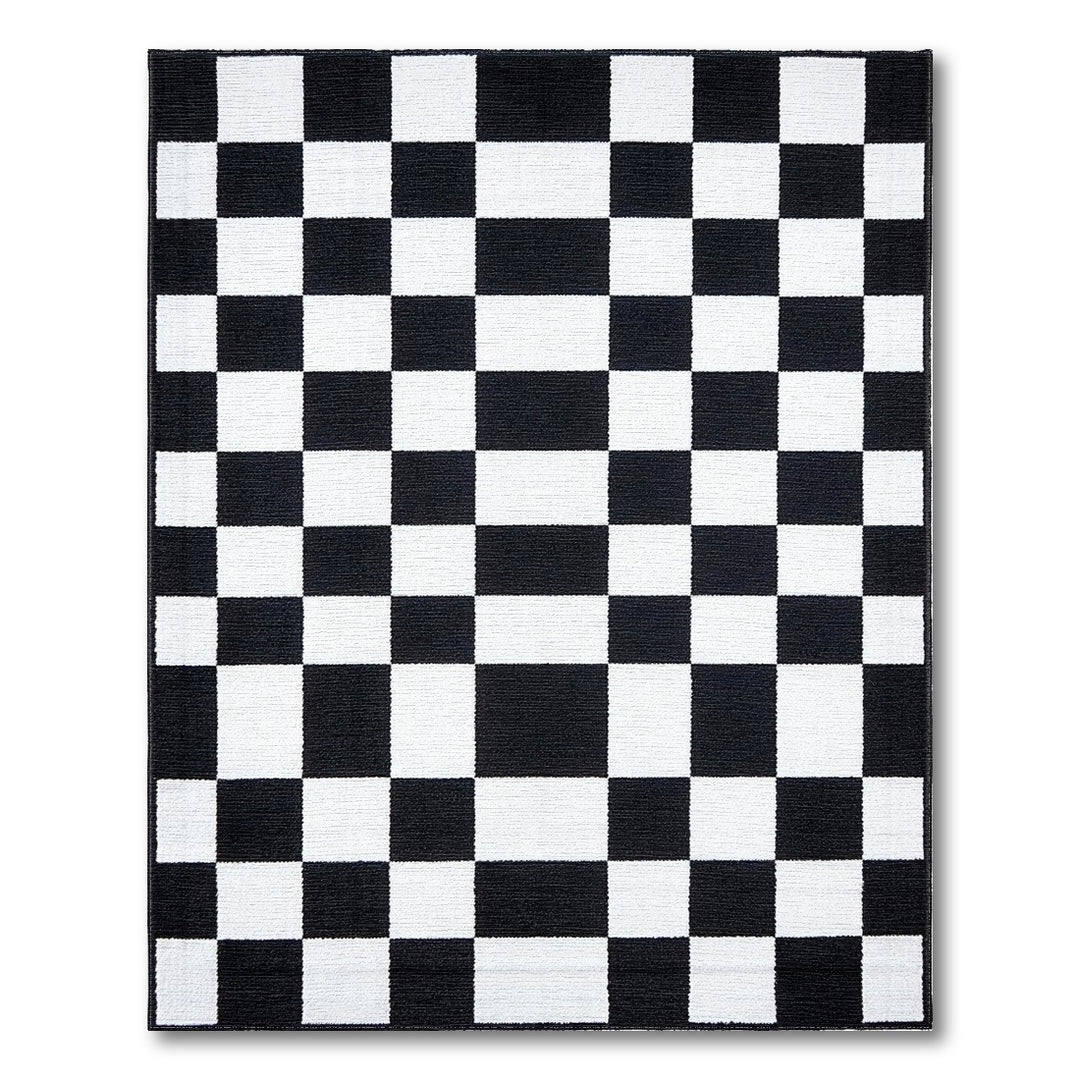 Black and White Black White Checkered Washable Area Rug