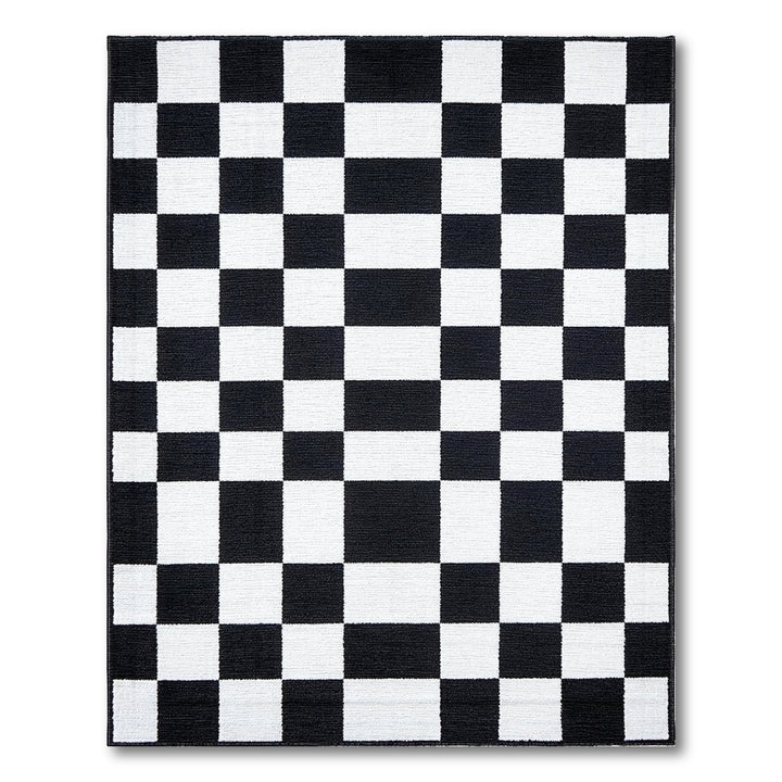 Black and White Black White Checkered Washable Area Rug