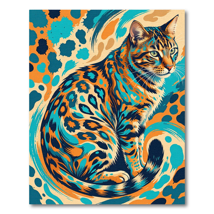 Vibrant Abstract Bengal Cat Swirl Rug