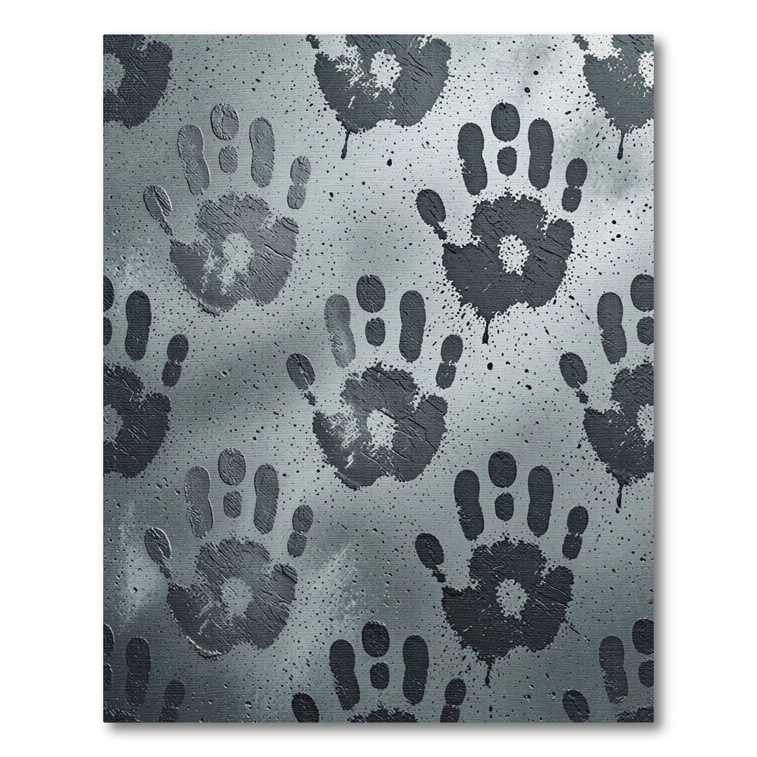 Grim Handprint Splatter Gray Rug