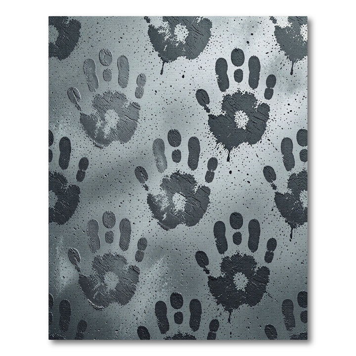 Grim Handprint Splatter Gray Rug